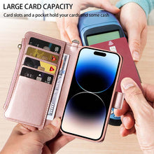 Cargar imagen en el visor de la galería, Casekis Cardholder Case with Wrist Strap,Compatible with MagSafe,Zipper Pocket,Rose Gold
