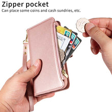 Muat gambar ke penampil Galeri, Casekis Cardholder Case with Wrist Strap,Compatible with MagSafe,Zipper Pocket,Rose Gold
