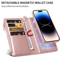 Cargar imagen en el visor de la galería, Casekis Cardholder Case with Wrist Strap,Compatible with MagSafe,Zipper Pocket,Rose Gold
