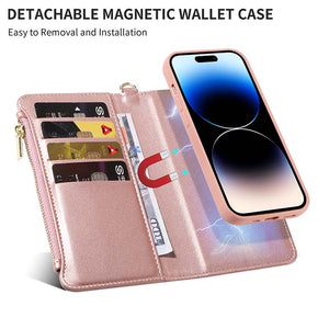 Casekis Cardholder Case with Wrist Strap,Compatible with MagSafe,Zipper Pocket,Rose Gold