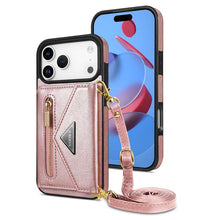 Load image into Gallery viewer, Casekis Crossbody Strap Leather Magnetic Wallet Phone Case Rose Gold
