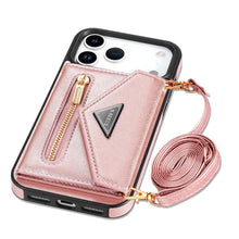 Load image into Gallery viewer, Casekis Crossbody Strap Leather Magnetic Wallet Phone Case Rose Gold
