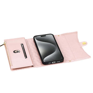 Casekis 7-Slot Foldable Crossbody Wallet Phone Case Rose Gold