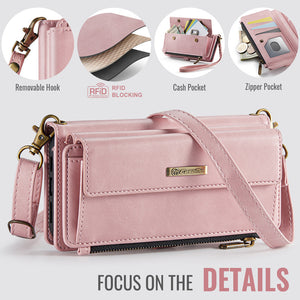 Casekis Crossbody Leather Wallet RFID Phone Case Pink