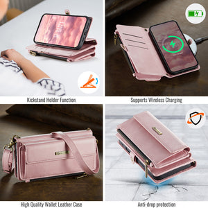 Casekis Crossbody Leather Wallet RFID Phone Case Pink