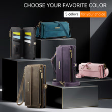 Load image into Gallery viewer, Casekis Crossbody Leather Wallet RFID Phone Case Purple
