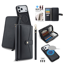 Load image into Gallery viewer, CASEKIS 2-in-1 Magnetic Detachable Wallet Case with RFID Blocking, 16 Card Slots &amp; Zipper Pocket Black
