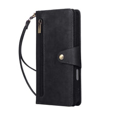 Lade das Bild in den Galerie-Viewer, Casekis Studded Zip Leather Wallet Wristlet Phone Case Black
