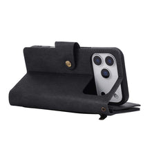 Lade das Bild in den Galerie-Viewer, Casekis Studded Zip Leather Wallet Wristlet Phone Case Black
