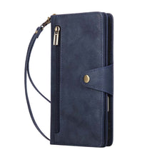 Lade das Bild in den Galerie-Viewer, Casekis Studded Zip Leather Wallet Wristlet Phone Case Blue

