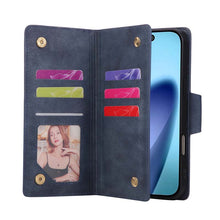 Lade das Bild in den Galerie-Viewer, Casekis Studded Zip Leather Wallet Wristlet Phone Case Blue
