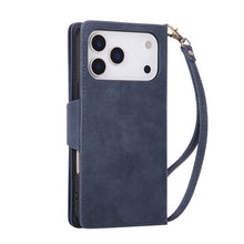 Lade das Bild in den Galerie-Viewer, Casekis Studded Zip Leather Wallet Wristlet Phone Case Blue
