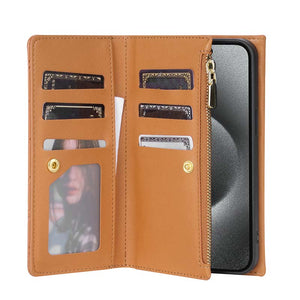 Casekis 7-Slot Foldable Crossbody Wallet Phone Case Brown
