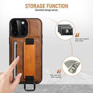 Casekis Card Holder Wrist Strap Phone Case Brown