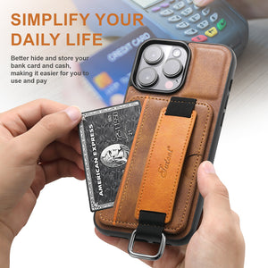 Casekis Card Holder Wrist Strap Phone Case Brown