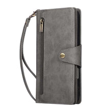 Lade das Bild in den Galerie-Viewer, Casekis Studded Zip Leather Wallet Wristlet Phone Case Gray
