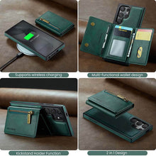 Muat gambar ke penampil Galeri, Casekis RFID Magnetic Detachable Leather Wallet Phone Case Green
