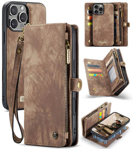 Casekis Wrist Strap Zipper Wallet Phone Case Brown