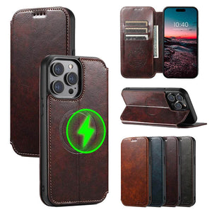 Casekis Leather Wallet MagSafe Phone Case Brown