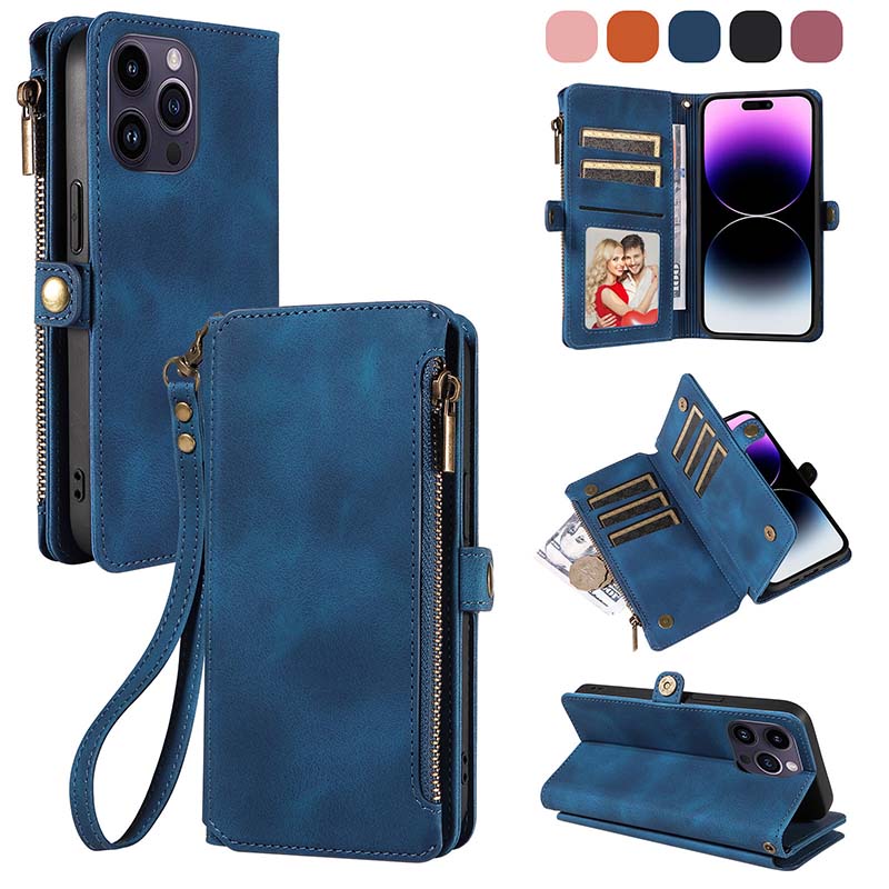 Casekis Zipper RFID Wallet Phone Case Dark Blue