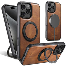 Cargar imagen en el visor de la galería, Casekis Magnetic Charging Rotating Stand Leather Phone Case Brown
