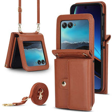 画像をギャラリービューアに読み込む, Casekis Moto Razr 40 Ultra Cardholder Crossbody Leather Phone Case Brown
