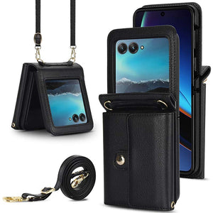 Casekis Moto Razr 40 Ultra Cardholder Crossbody Leather Phone Case Black