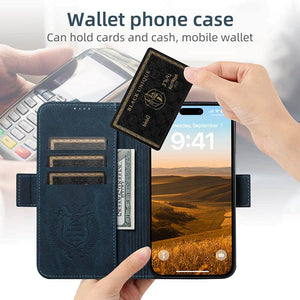 Casekis Leather Wallet Phone Case compatible with MagSafe Blue