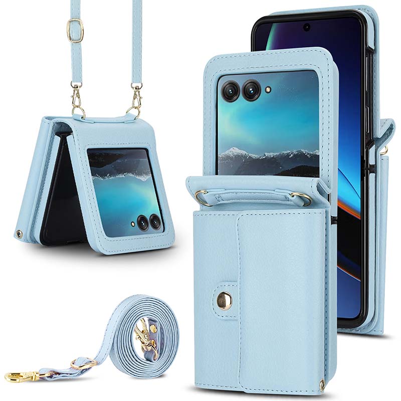 Casekis Moto Razr 40 Ultra Cardholder Crossbody Leather Phone Case Blue
