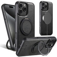 Lade das Bild in den Galerie-Viewer, Casekis Magnetic Charging Rotating Stand Leather Phone Case Black
