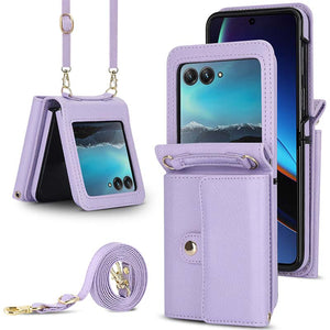 Casekis Moto Razr 40 Ultra Cardholder Crossbody Leather Phone Case Purple