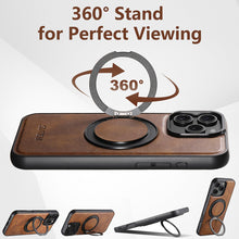 Cargar imagen en el visor de la galería, Casekis Magnetic Charging Rotating Stand Leather Phone Case Brown
