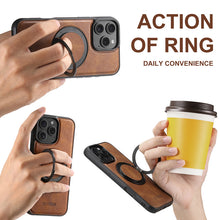 Cargar imagen en el visor de la galería, Casekis Magnetic Charging Rotating Stand Leather Phone Case Brown
