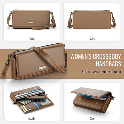 Casekis Multifunctional Leather Crossbody Phone Bag Brown