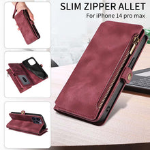 Load image into Gallery viewer, Casekis Zipper RFID Wallet Phone Case Red Wine
