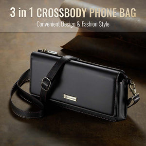Casekis Multifunctional Leather Crossbody Phone Bag Black