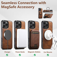 Cargar imagen en el visor de la galería, Casekis Magnetic Charging Rotating Stand Leather Phone Case Brown
