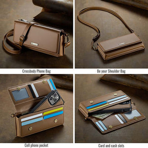 Casekis Multifunctional Leather Crossbody Phone Bag Brown