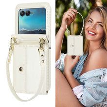 Lade das Bild in den Galerie-Viewer, Casekis Moto Razr 40 Ultra Cardholder Crossbody Leather Phone Case White
