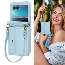 Load image into Gallery viewer, Casekis Moto Razr 40 Ultra Cardholder Crossbody Leather Phone Case Blue
