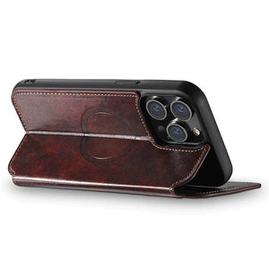 Casekis Leather Wallet MagSafe Phone Case Brown