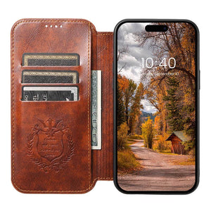 Casekis Leather Wallet MagSafe Phone Case Khaki