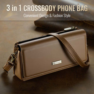 Casekis Multifunctional Leather Crossbody Phone Bag Brown