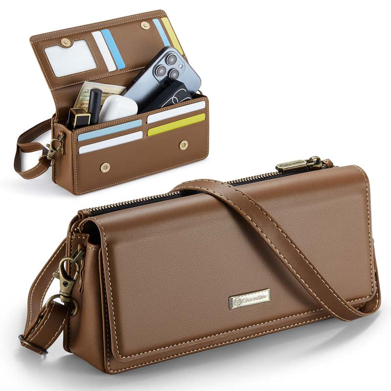 Casekis Multifunctional Leather Crossbody Phone Bag Brown