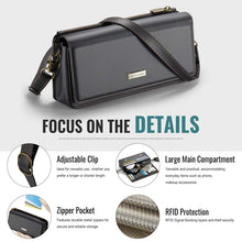 Cargar imagen en el visor de la galería, Casekis Multifunctional Leather Crossbody Phone Bag Black
