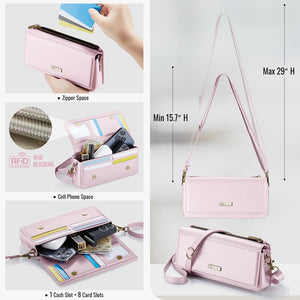 Casekis Multifunctional Leather Crossbody Phone Bag Pink