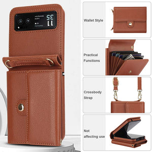 Casekis Moto Razr 40 Cardholder Crossbody Leather Phone Case Brown