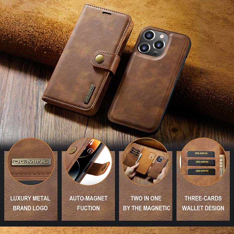 Casekis Detachable Leather Wallet Phone Case Brown