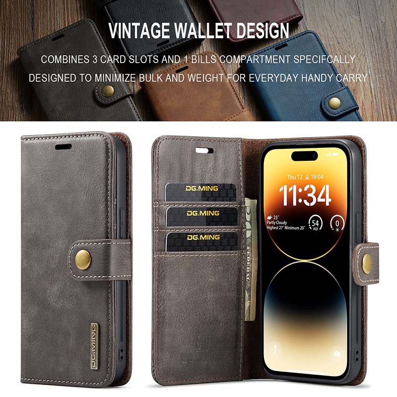 Casekis Detachable Leather Wallet Phone Case Gray
