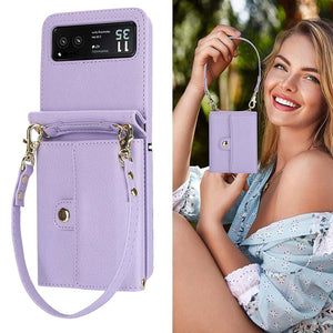 Casekis Moto Razr 40 Cardholder Crossbody Leather Phone Case Purple